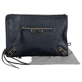 Balenciaga Classic Metallic Edge Medium Clutch Blue