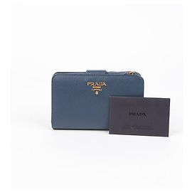Prada Metal Logo Compact Wallet Blue
