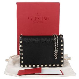 Valentino Bolsa de ombro cruzada Rockstud Mini com corrente Preto