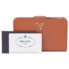 Prada Metal Logo Compact Wallet Orange