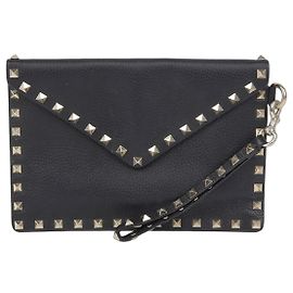Valentino Rockstud Envelope Strap Clutch Black