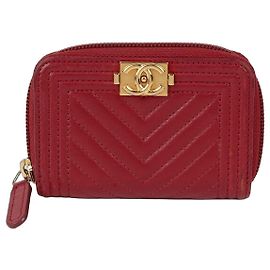 Chanel Boy Zip Card Holder Red