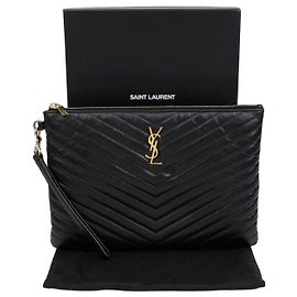 Saint Laurent Pochette per tablet con monogramma Nero