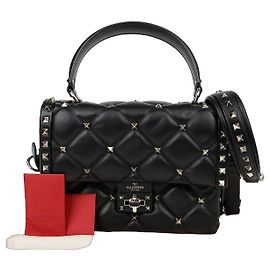 Valentino Candy Stud Medium Top Handle Tote Shoulder Bag Black