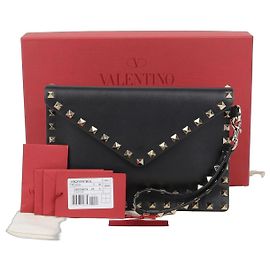 Valentino Rockstud Envelope Strap Clutch Black