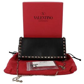 Valentino Bolsa Crossbody Rockstud WOC com corrente Preto