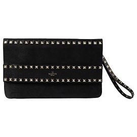 Valentino Rockstud Fold Over Strap Clutch Black