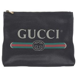 Gucci Logo Print Portfolio Clutch Black