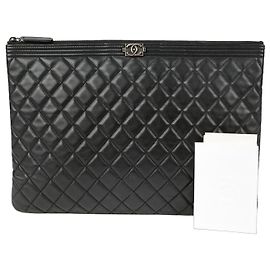 Chanel Boy Large Clutch in pelle nera Nero