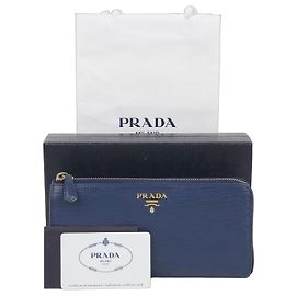 Prada Metal Logo Long Wallet Blue