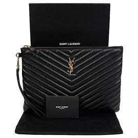 Saint Laurent Pochette per tablet con monogramma Nero