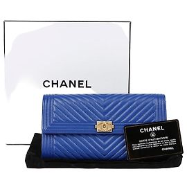 Chanel Boy Classic Long Wallet in Lambskin Blue