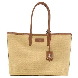 Bolsa tote logo Jimmy Choo em ráfia e couro Marrom
