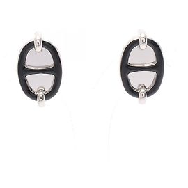 Orecchini Mini Maillon Hermès Nero Argento