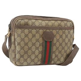 Borsa a Spalla GUCCI GG Supreme Web Sherry Line PVC Beige Oro Auth 158516 Beige D'oro