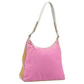 Borsa a Spalla PRADA in Nylon Rosa Argento Auth 160914 Argento Rosa