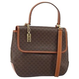 Céline Bolsa de mão em lona Macadam CELINE em couro PVC 2 em 1 marrom dourado Auth 161001 Marrom Dourado
