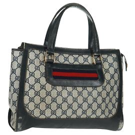 Borsa a mano GUCCI GG Supreme Sherry Line PVC Blu Navy Oro Auth 162954 D'oro Blu navy