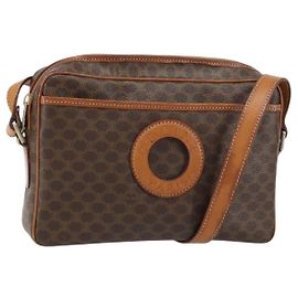 Céline Bolsa de ombro circular em lona Macadam CELINE em couro PVC marrom dourado Auth 161000 Marrom Dourado