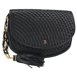 BALLY Pouch Leather Black Gold Auth 159018 Black Golden