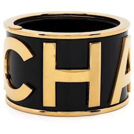 Pulseira Logoada Preta e Dourada Chanel Preto Cinza Areia