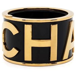Pulsera Logoada Negra y Dorada Chanel Negro Gris Arena