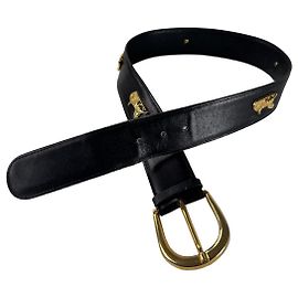 Céline Cinturón de cuero negro con logo múltiple de Celine Paris vintage Negro