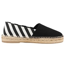 Off White OFF-WHITE Streifen Flache Espadrilles in Schwarz und Weiß Diagonal, Größe 37 EU Weiß
