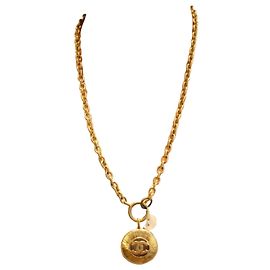 Collier Chanel Pendentif Double CC Doré Doré