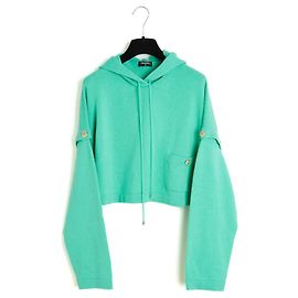 Chanel PE2022 2-in-1 FR38 Grüner Kaschmir Umwandelbarer Kapuzenpullover UK10 US8 Hellgrün