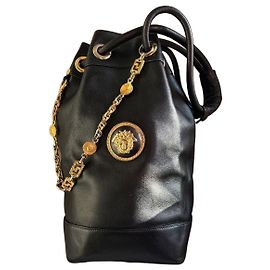 Borsa a Secchiello Vintage Gianni Versace Nero Gold hardware