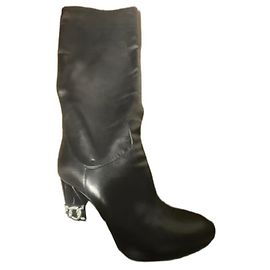 Casadei knee high leather boots black Black