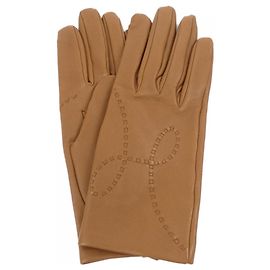 Luvas quentes de couro e seda marrons Hermès Marrom