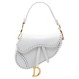 Dior-Dior White Calfskin Whipstitch Saddle Bag-White
