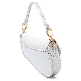 Dior-Dior White Calfskin Whipstitch Saddle Bag-White