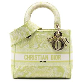 Dior Vert Moyen Toile de Jouy Lady D Lite Brodée en Toile Doré Vert