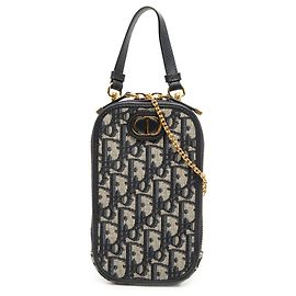 Supporto per telefono Dior in tela blu obliqua 30 Montaigne Blu Blu navy