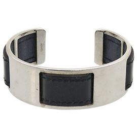 Bracciale in pelle e metallo nero e argento di Hermès Nero Argento