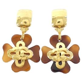 Orecchini Clip Chanel in Marrone e Oro Marrone D'oro
