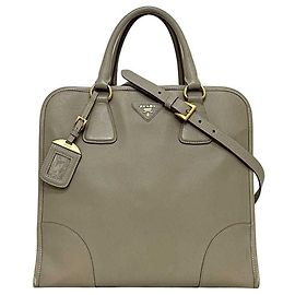 Prada Saffiano Leather 2-Way Handbag in Beige Beige