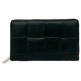 Cartera larga de cuero con cremallera Bottega Veneta Cassette Negro