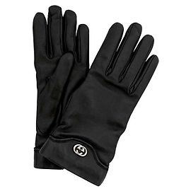 Luvas quentes de cashmere e couro preto Gucci Preto
