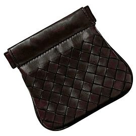 Bottega Veneta Intrecciato Brown Leather Coin Case Brown