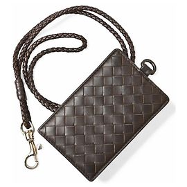 Bottega Veneta Set aus dunkelbraunem Leder-Kartenetui Dunkelbraun