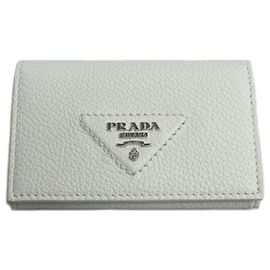 Prada Vitello Dino Card Case in Gray and Silver Brown Silvery