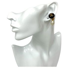 Orecchini a clip vintage Coco Mark di Chanel Nero Bianco