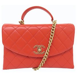 NUOVA BORSA A MANO CHANEL COCO HANDLE IN PELLE CORALLO Arancione