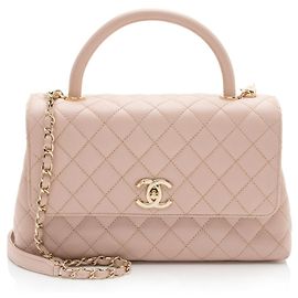 Chanel Caviar Leather Coco Top Handle Small Flap Bag Pink