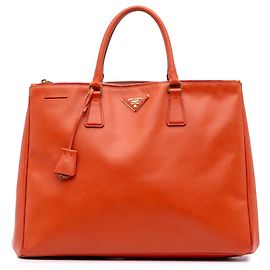 Prada Bolsa Galleria Double Zip Extra Grande em Saffiano Lux Laranja