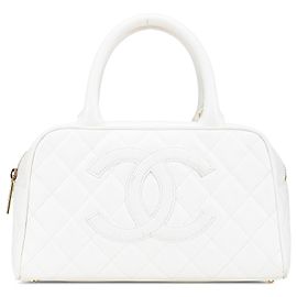 Chanel Cc Quilted Caviar Bowling Bag White